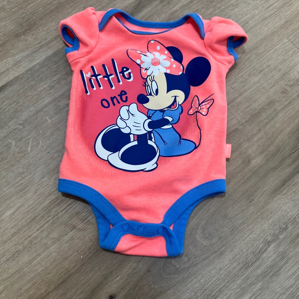 Disney Minnie Mouse Bodysuit Kids 0/3M Pink Blue Little One Graphic Onesie‎